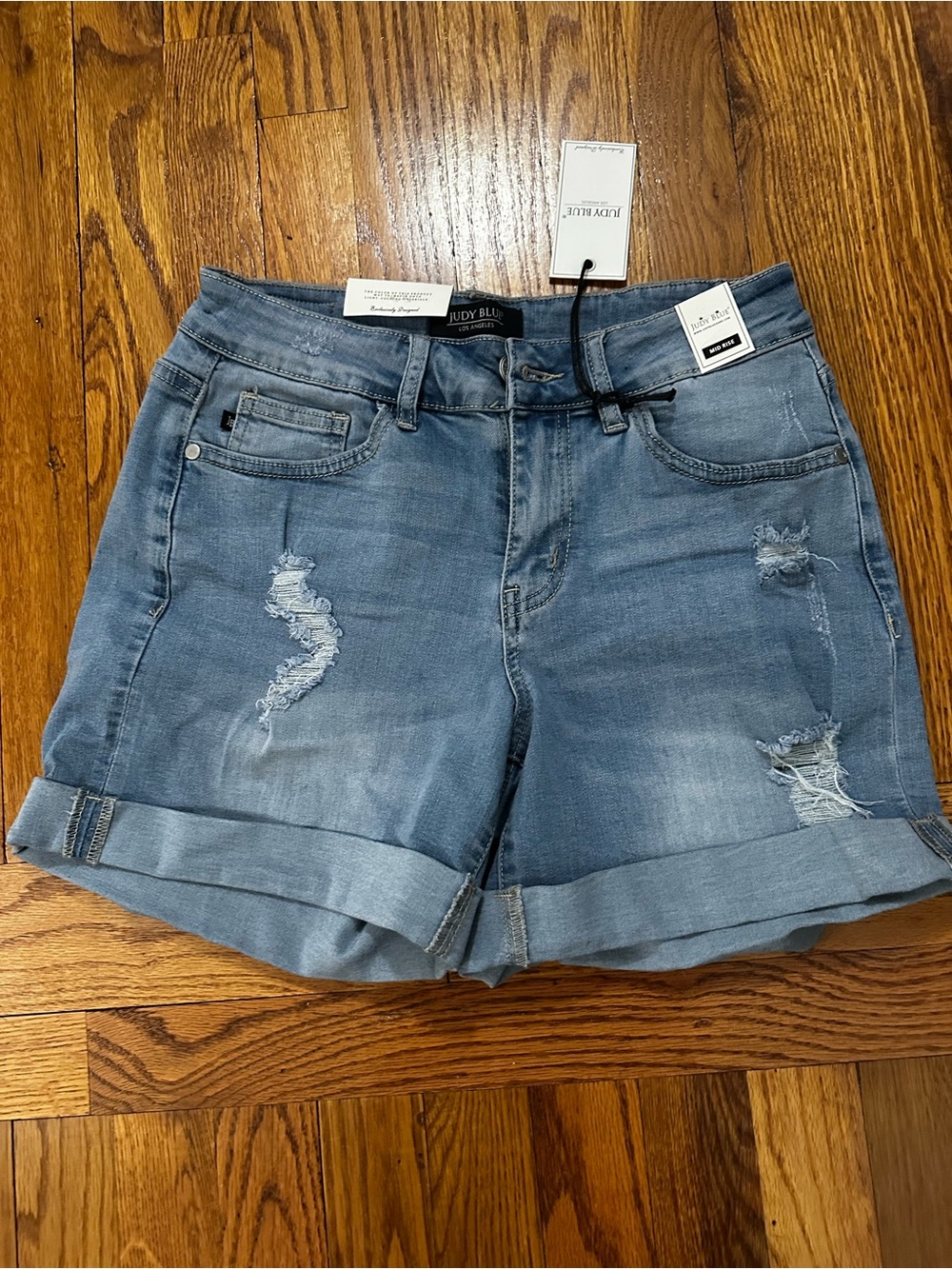 Judy Blue Medium Wash Distressed Cuffed Denim Shorts